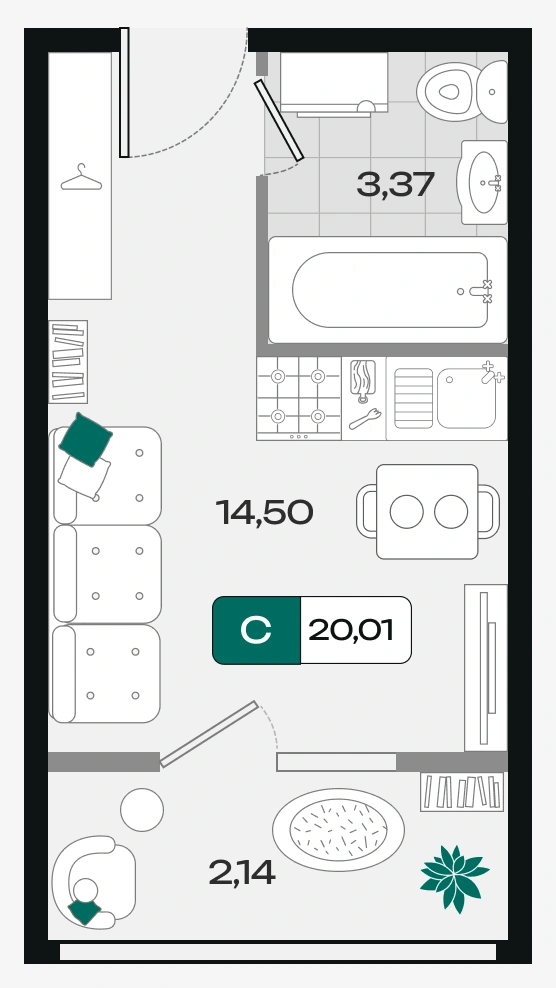 Планировка: Студия, 20,01 м², Схема ЖК · корпус уточняется