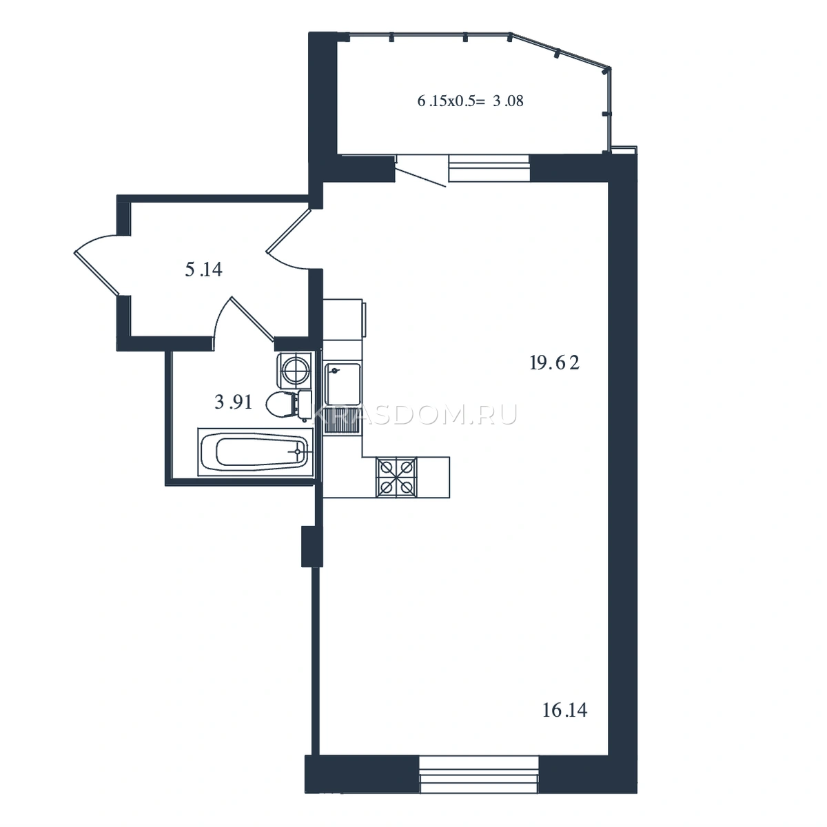 Планировка: Планировка открытого типа, 47,89 м², Корпус указан в источнике