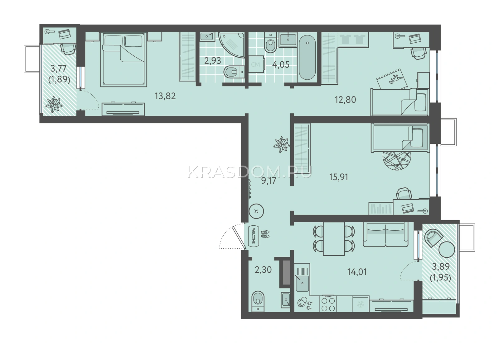Планировка: 3-комнатная квартира, 78,83 м², литер 9